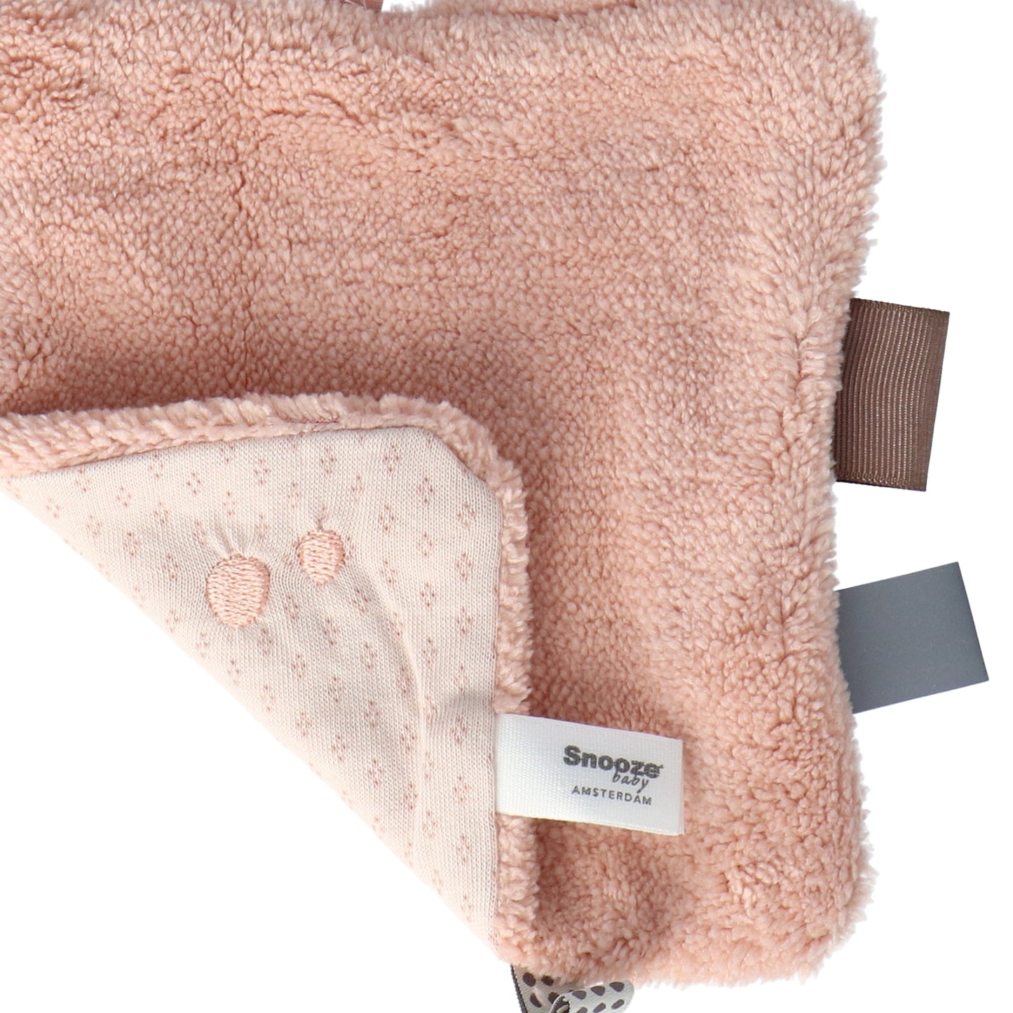 Doudou bébé 15x15 cm bio rouille lactée rose_Doudou_Snoozebaby