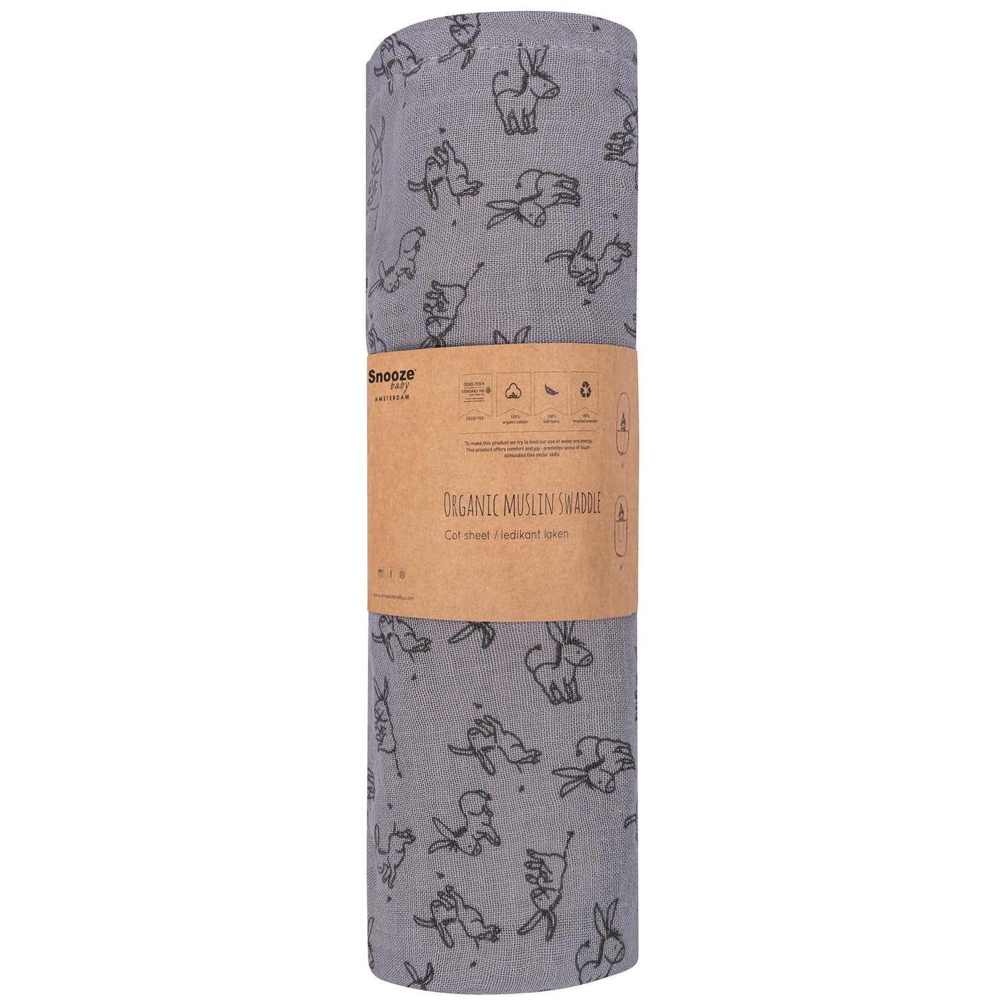 Hydrofiele doek Baby 80x80 cm Organic Cloudy Grey Grijs Doekjes_Snoozebaby