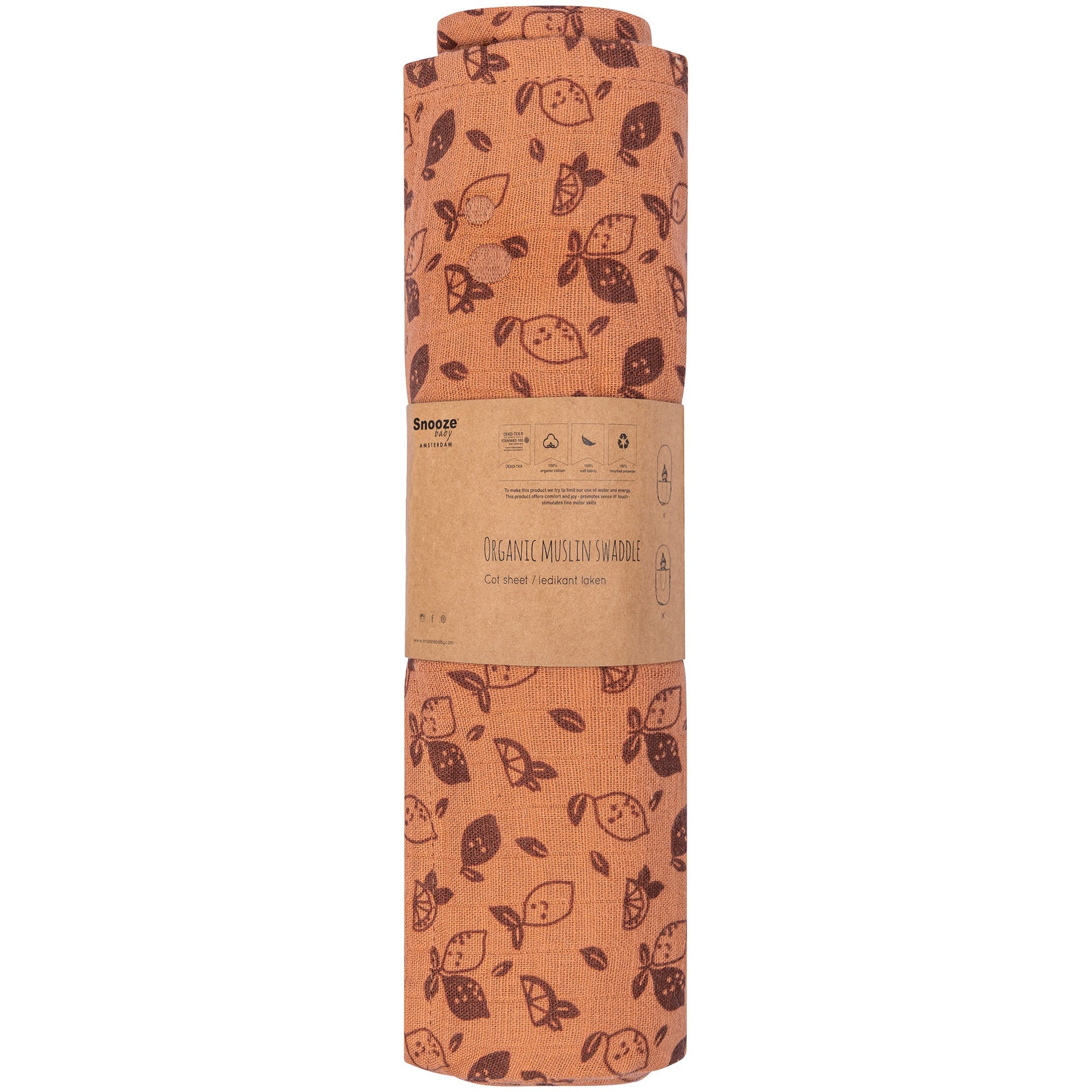 Muslin Cloth Baby 80x80 cm Organic Toffee Lemon Brown_Muslin Cloths_Snoozebaby