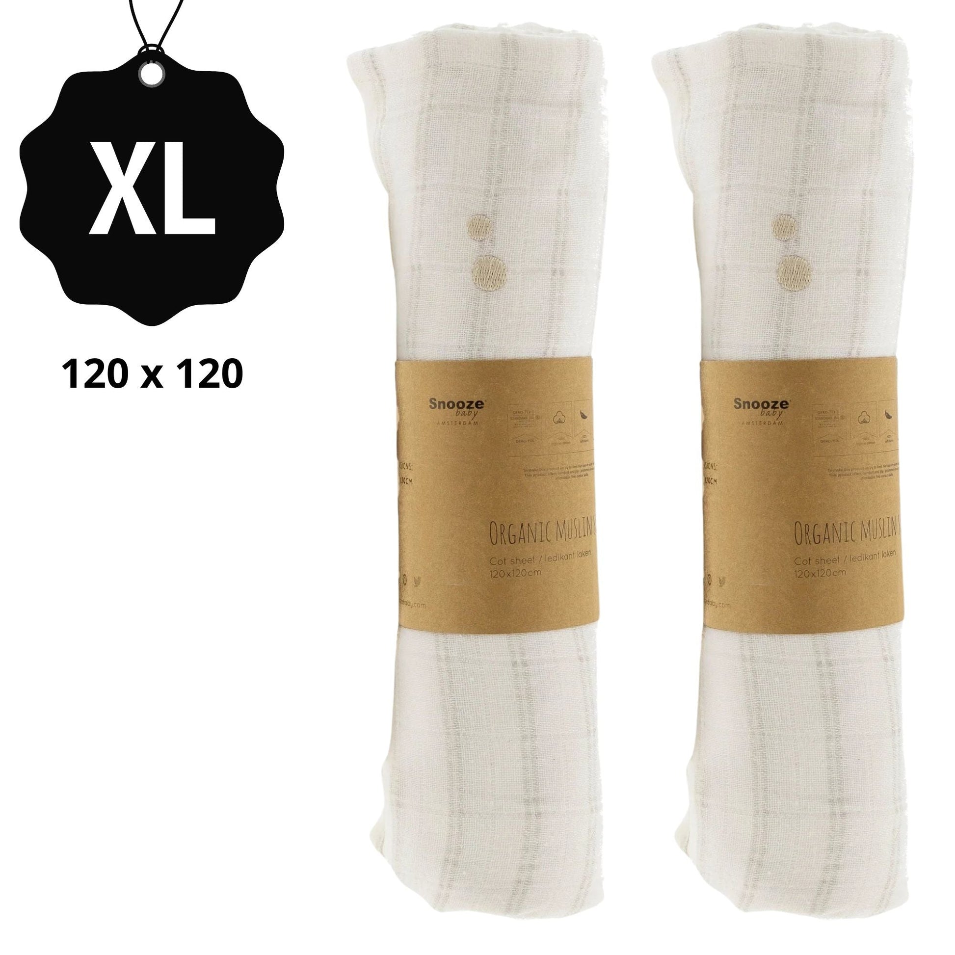 Muslin Cloth XL Baby 120x120 cm Organic Stone Beige - 2 - pack_Muslin Cloths_Snoozebaby