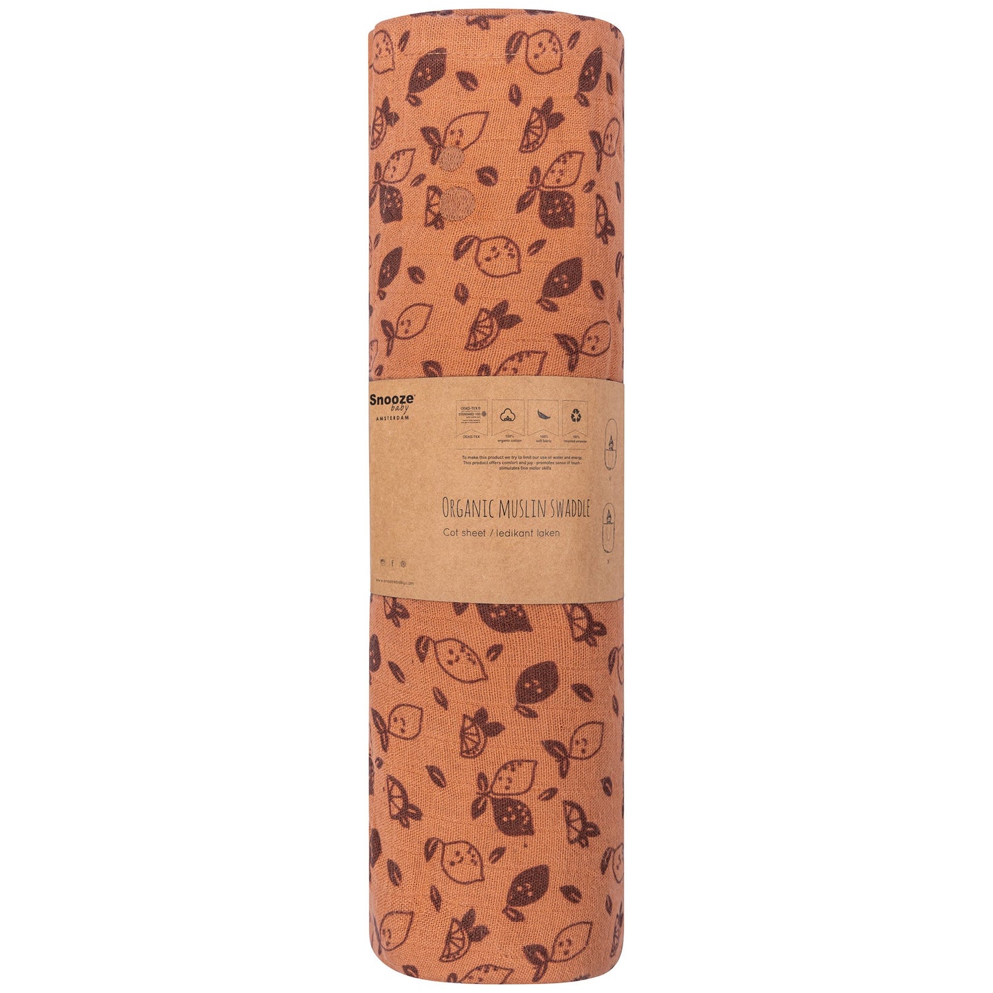 Muslin Cloth XL Baby 120x120 cm Organic Toffee Lemon Brown_Muslin Cloths_Snoozebaby