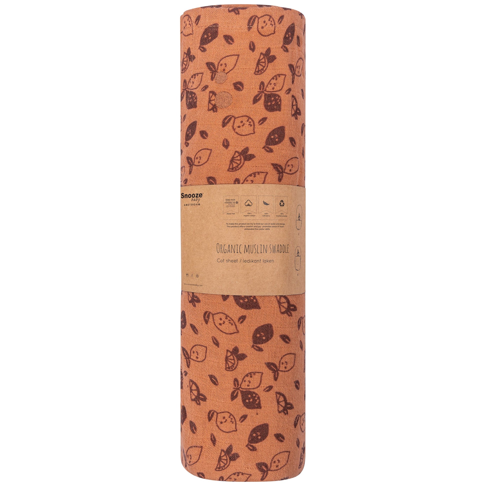 Muslin Cloth XL Baby 120x120 cm Organic Toffee Lemon Brown_Muslin Cloths_Snoozebaby