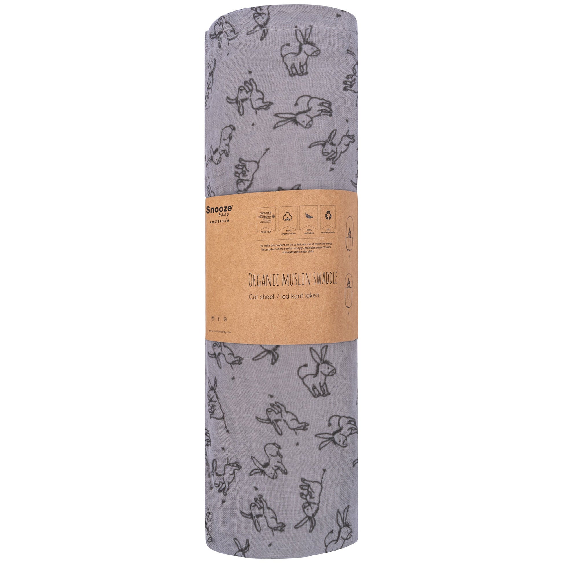 Hydrofiele doek Baby 80x80 cm Organic Cloudy Grey Grijs Doekjes_Snoozebaby
