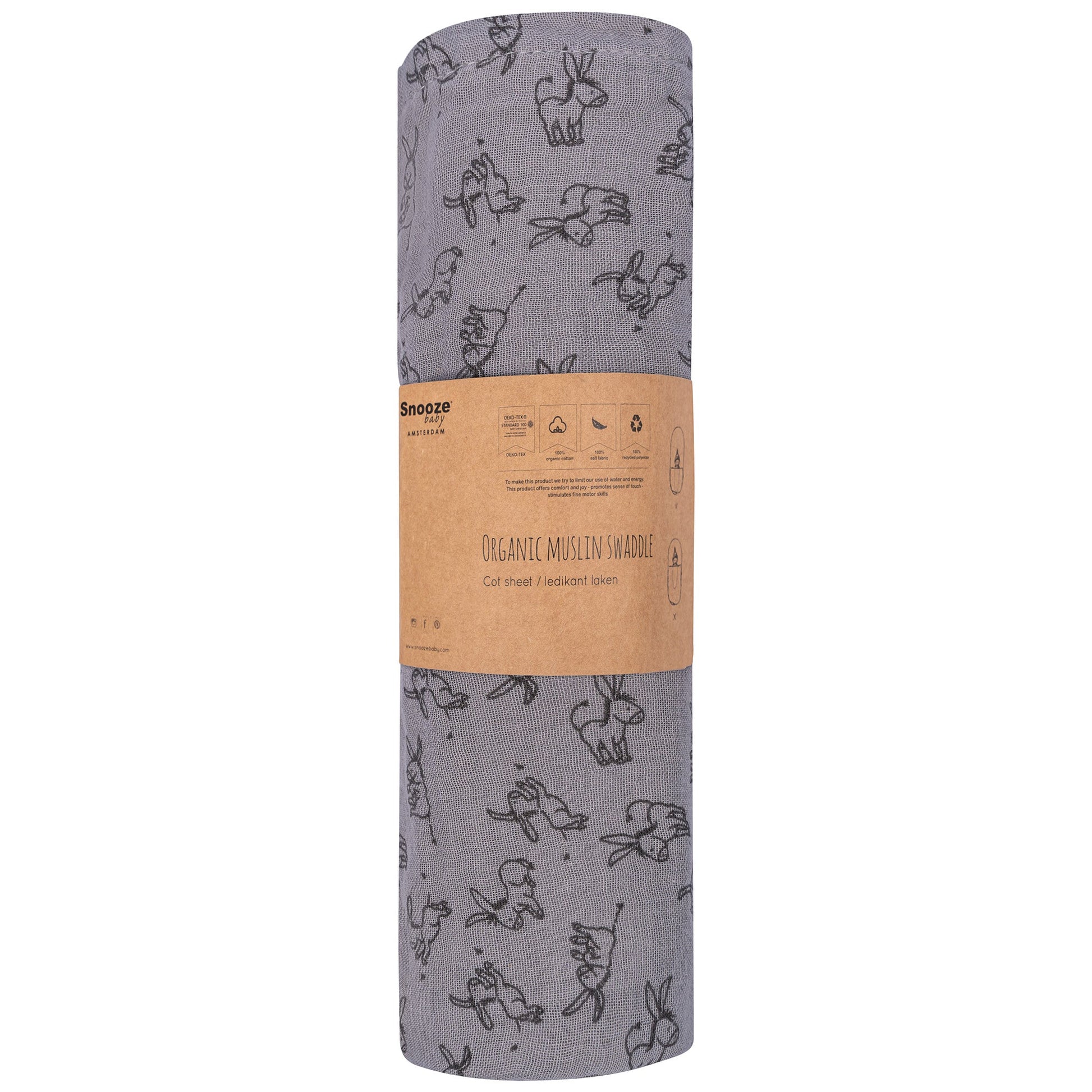 Hydrofiele doek Baby 80x80 cm Organic Cloudy Grey Grijs Doekjes_Snoozebaby
