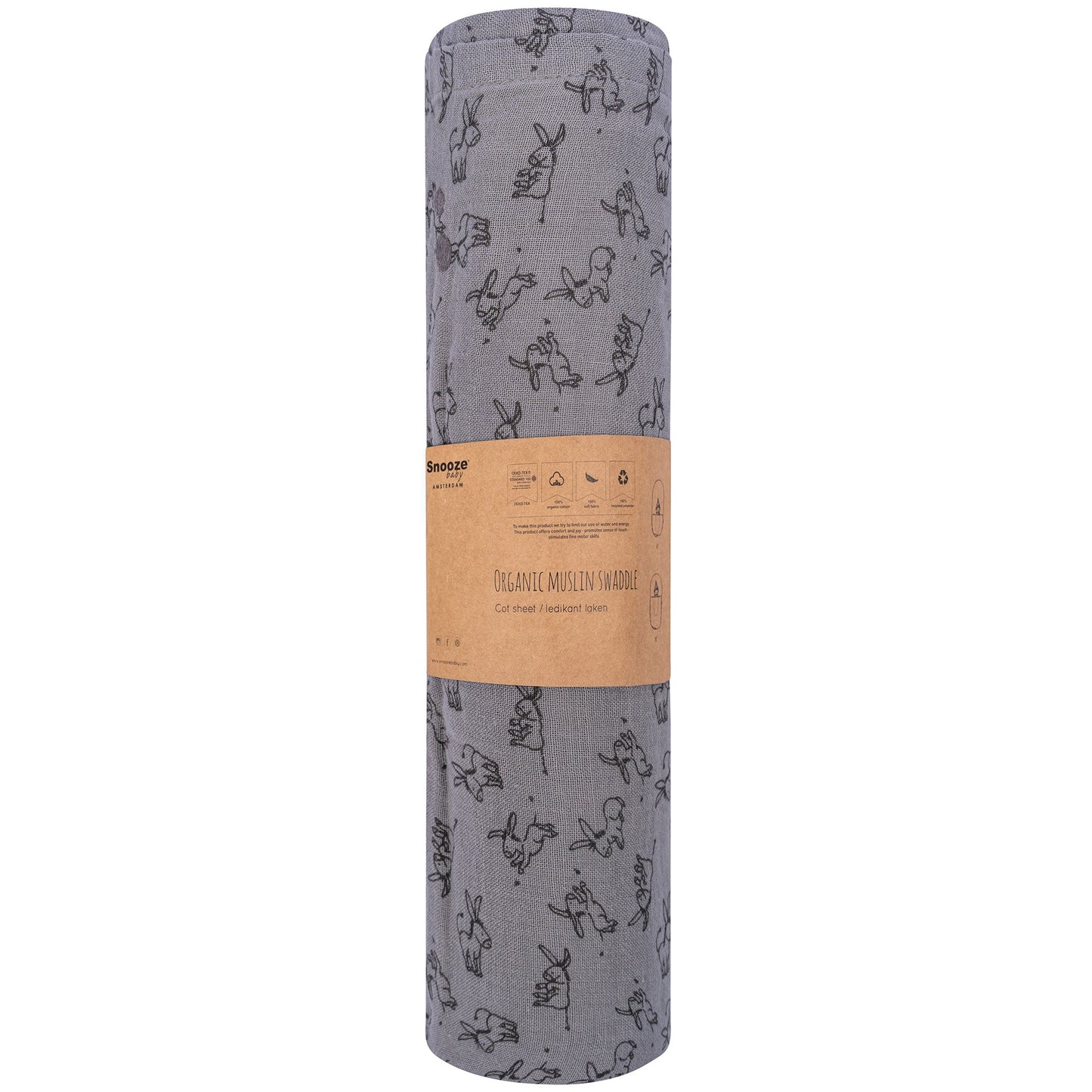 Hydrofiele doek XL Baby120x120 cm Organic Cloudy Grey Grijs Doekjes_Snoozebaby