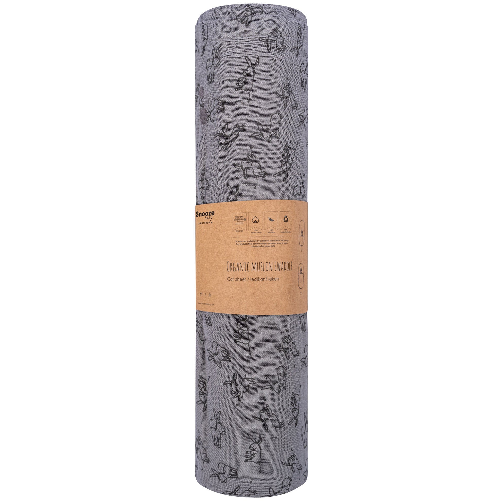 Hydrofiele doek XL Baby120x120 cm Organic Cloudy Grey Grijs Doekjes_Snoozebaby